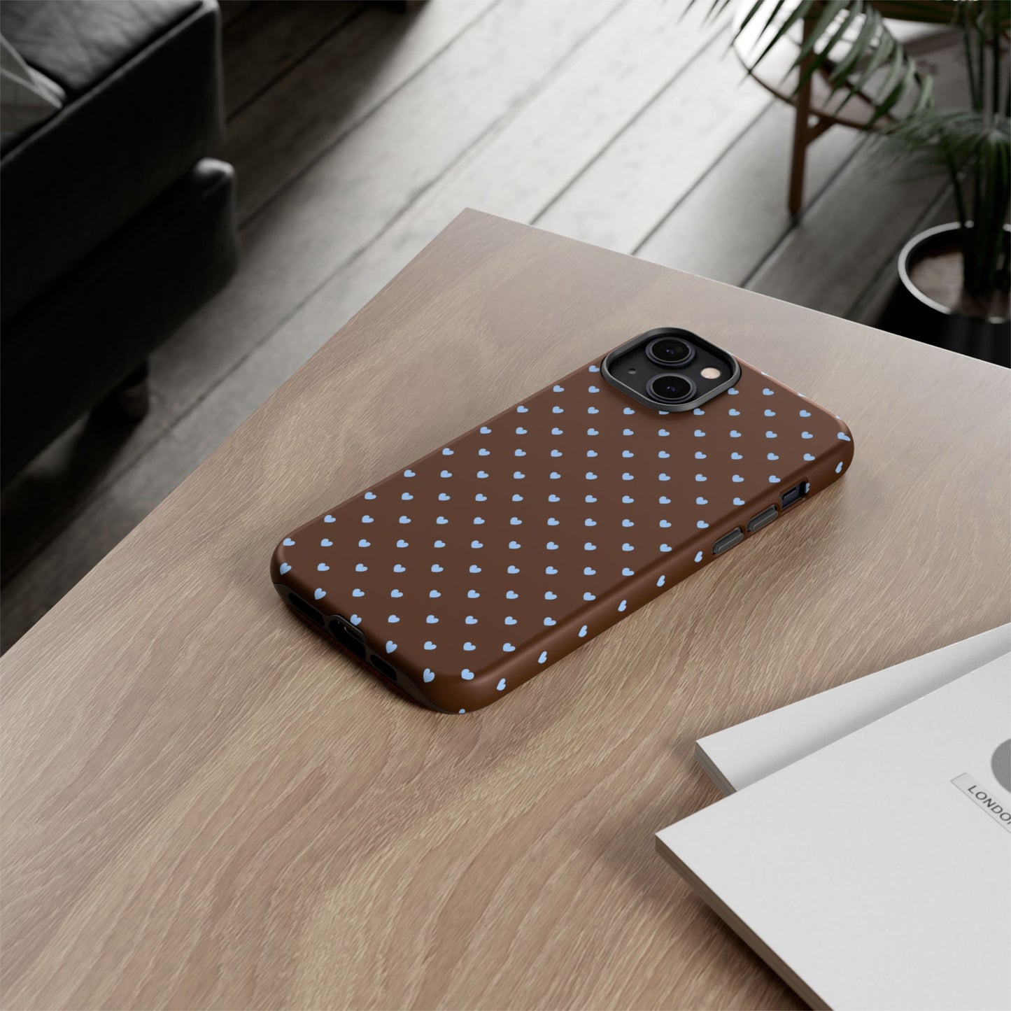 Brown + Blue Heart Polka Dots Phone Case