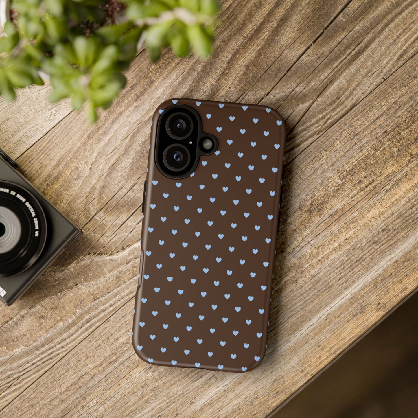 Brown + Blue Heart Polka Dots Phone Case