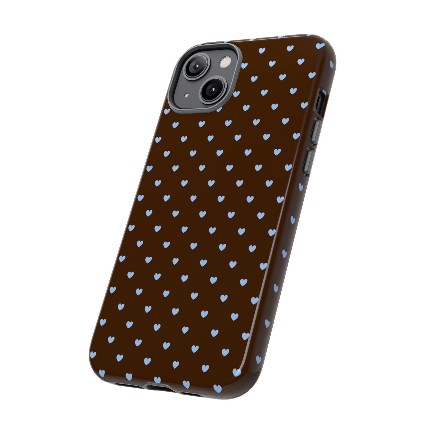 Brown + Blue Heart Polka Dots Phone Case